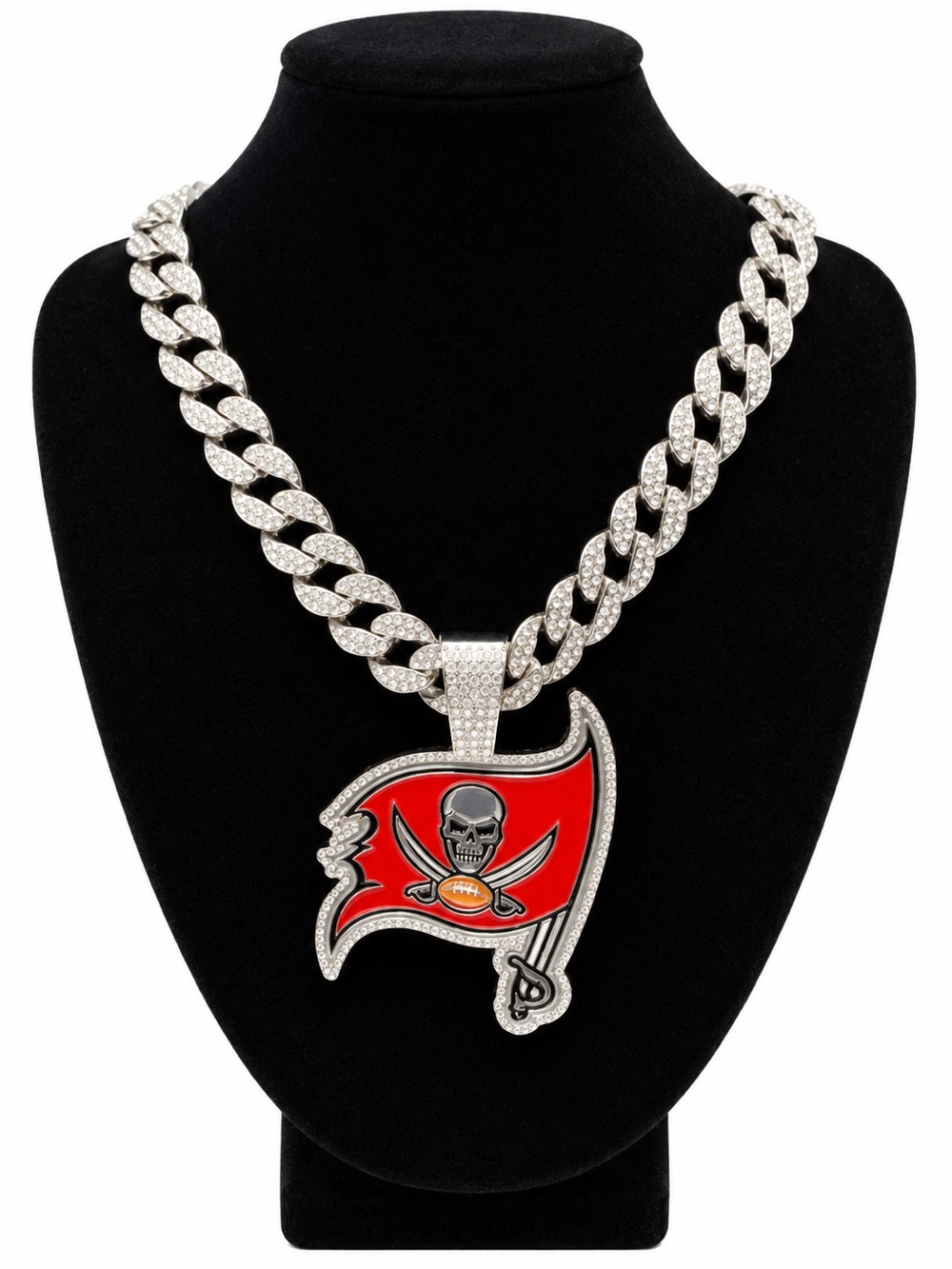 NFL Tampa Bay Buccaneers Iced Cuban Chain Necklace Football Pendant